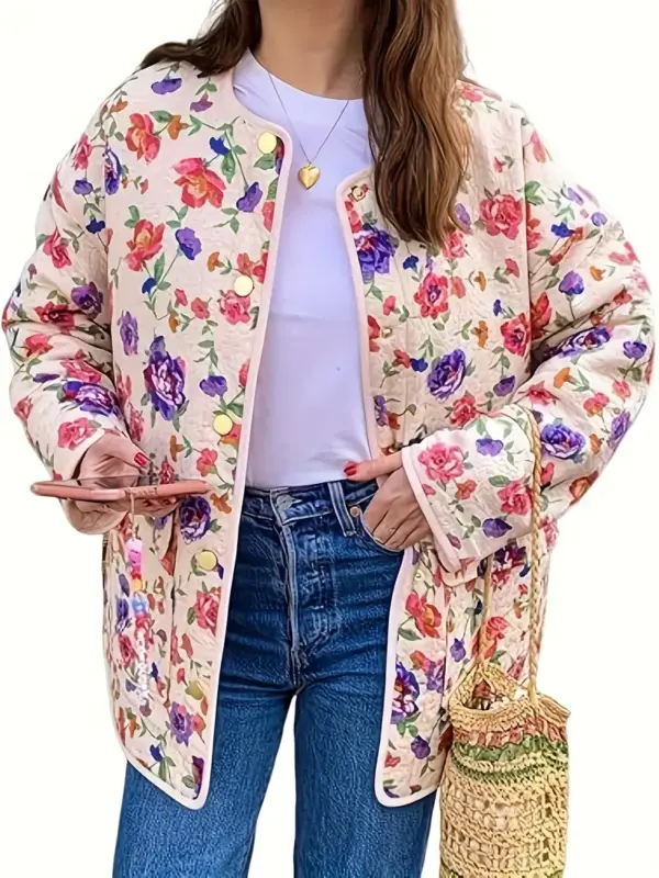 Printed puffy jacket long sleeve woman