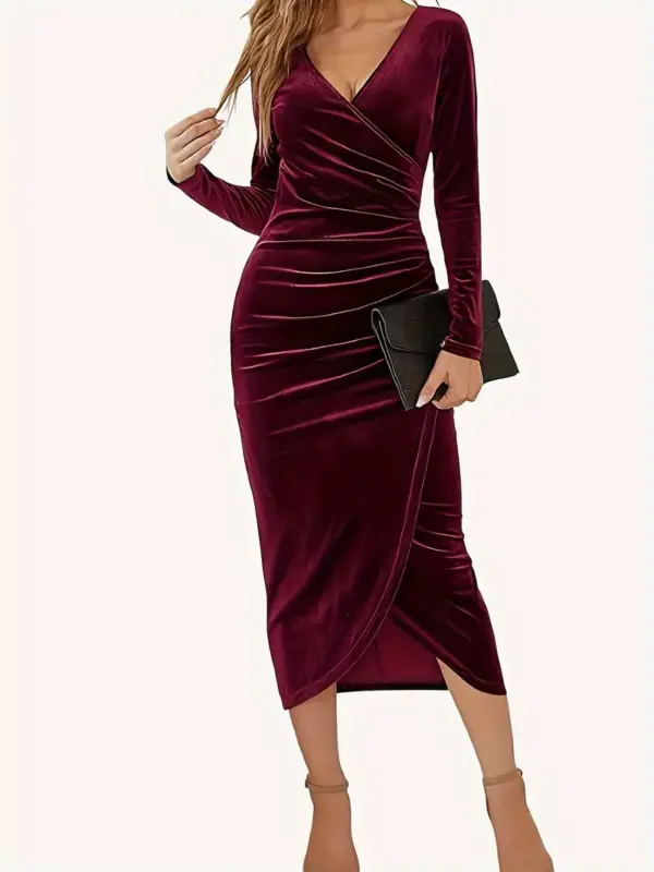 Pleated bodysuit V-neck dress - Image 4