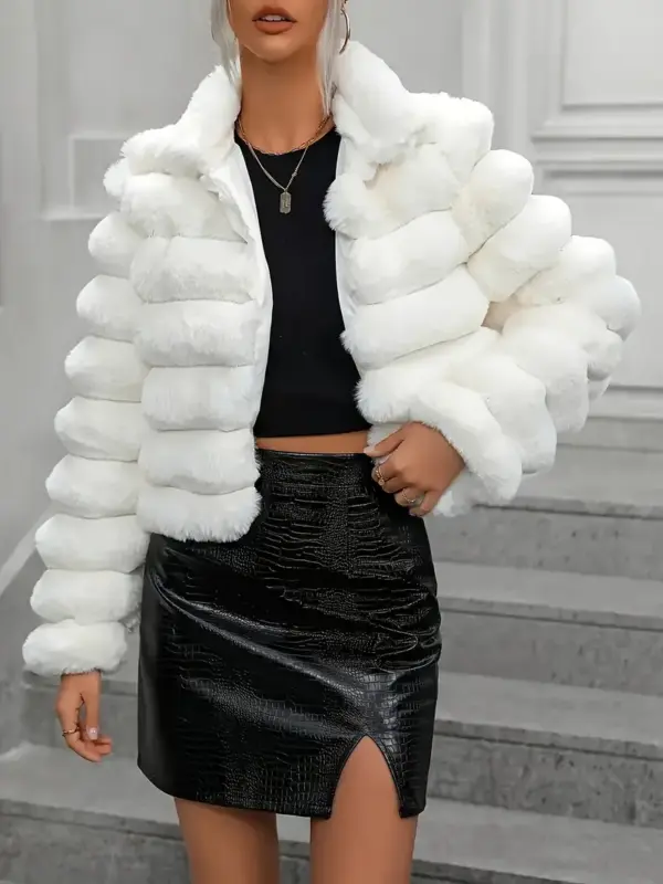 Faux fur jacket short lady