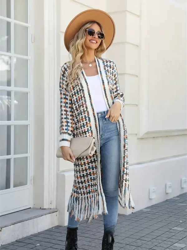 Women's fringed long cardigan jacket - Image 2