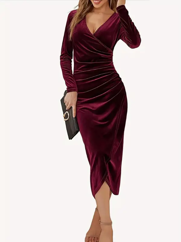 Pleated bodysuit V-neck dress - Image 3