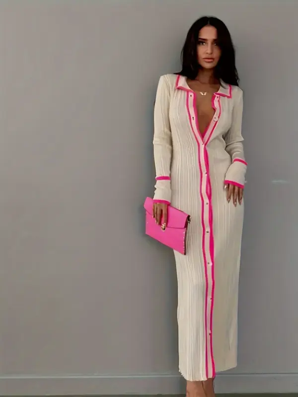 Women's Button Knit Hip Cover Sweater Dress - Image 3