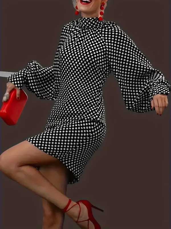 Women's long-sleeved dresses polka dot dresses