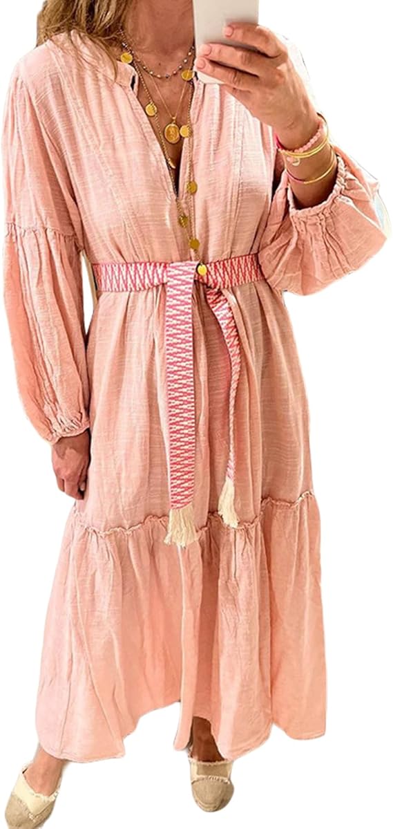 Women's Pink Linen Dress - Image 4