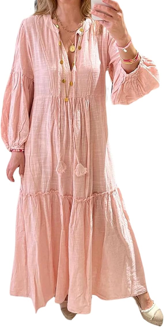 Women's Pink Linen Dress - Image 3