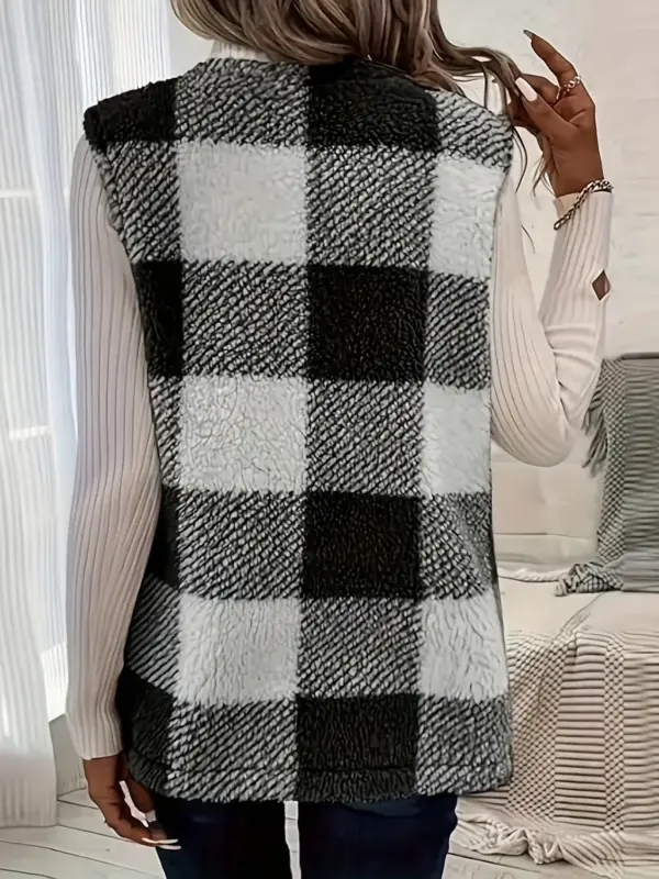 Women's Plaid Sleeveless Vest Jacket - Image 2