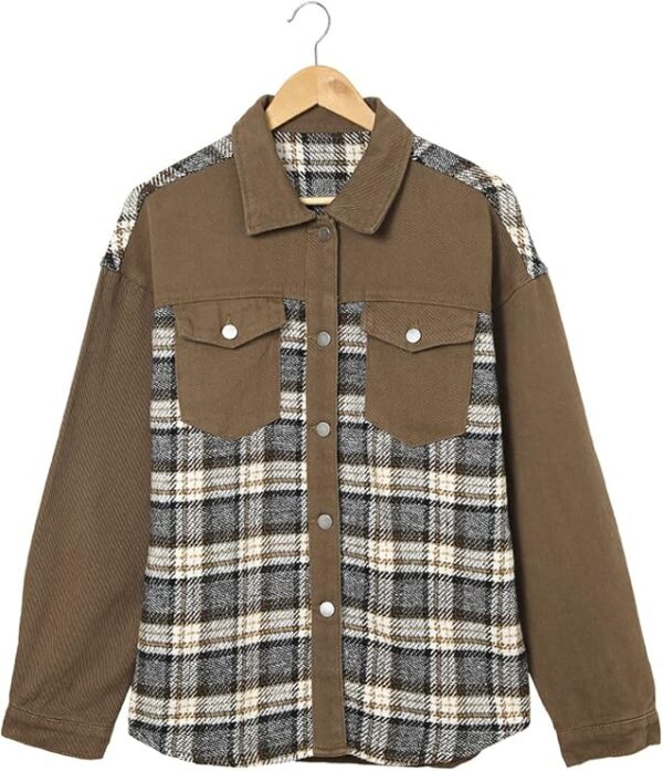 Women's casual loose denim plaid jacket - Image 4