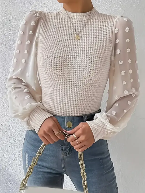 women's chiffon lantern sleeve knitted sweater - Image 2
