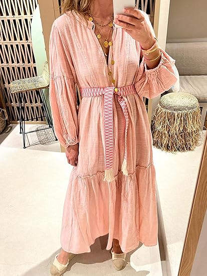 Women's Pink Linen Dress - Image 2
