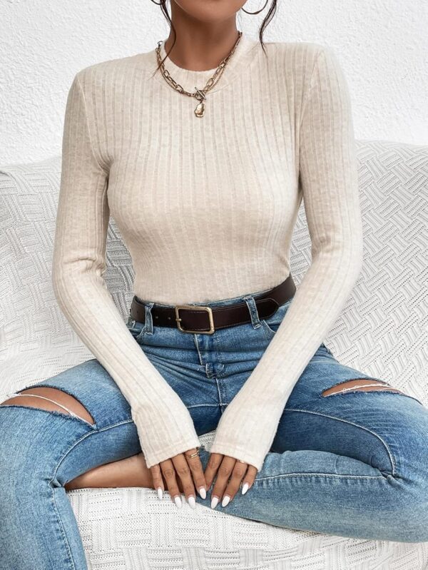 women's solid color ribbed knit sweater - Image 6