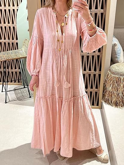 Women's Pink Linen Dress
