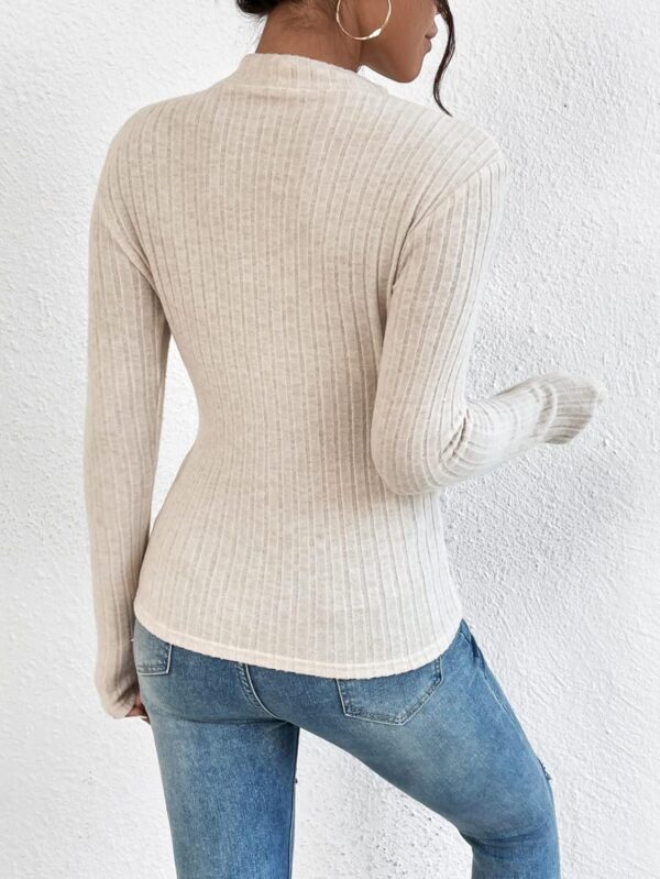 women's solid color ribbed knit sweater - Image 4