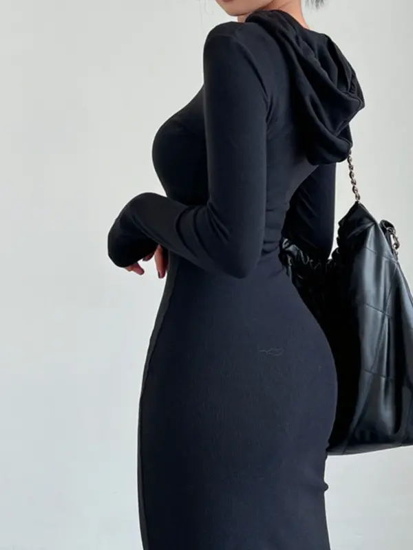 Drop Shoulder Drawstring Hooded Dress - Image 2