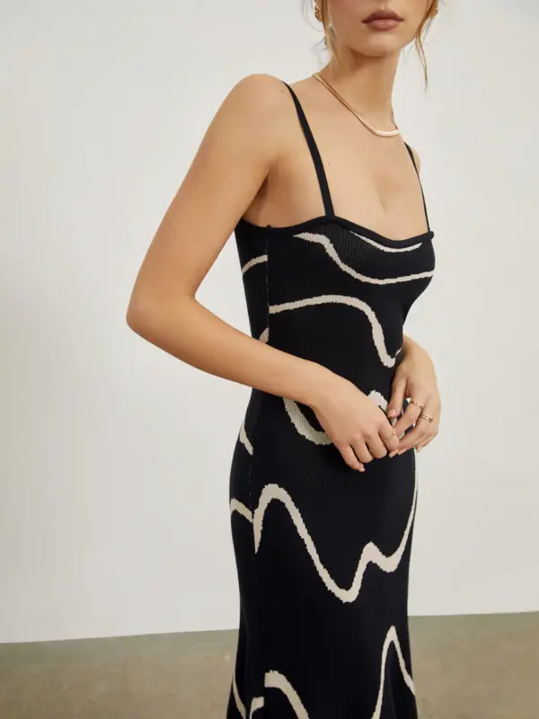 Wavy Print Strap Midi Dress - Image 2