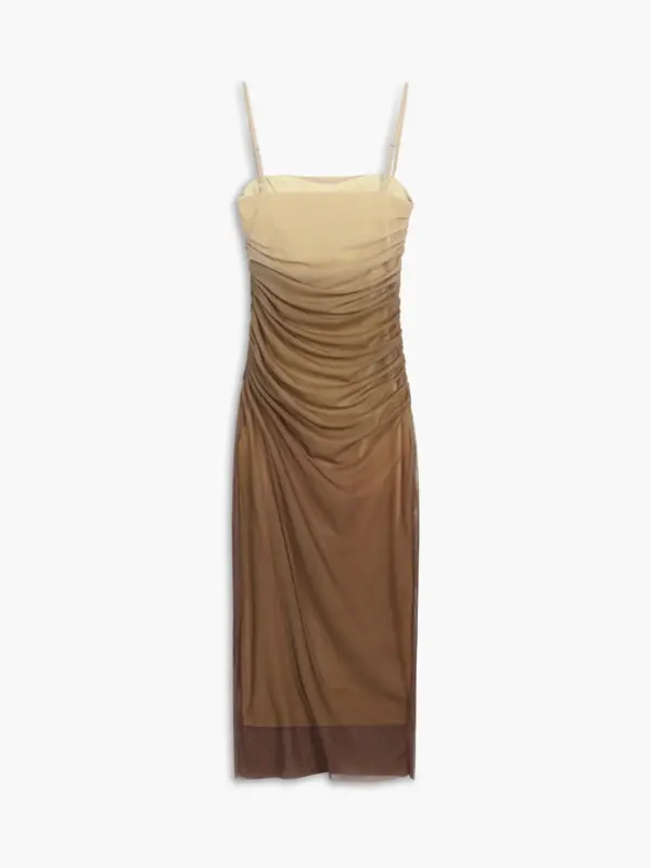 Cappuccino Ombre Mesh Zippered Long Dress - Image 3