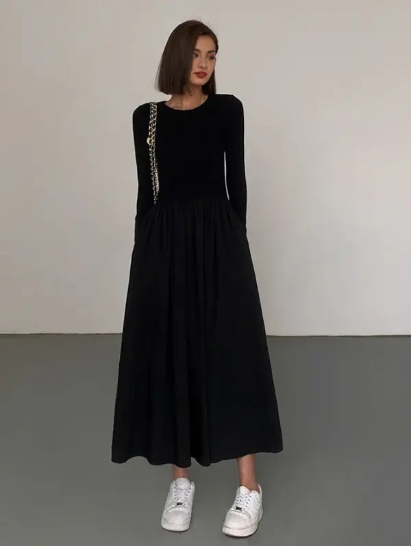 Leisure Pockets Long Sleeve Long Dress - Image 5
