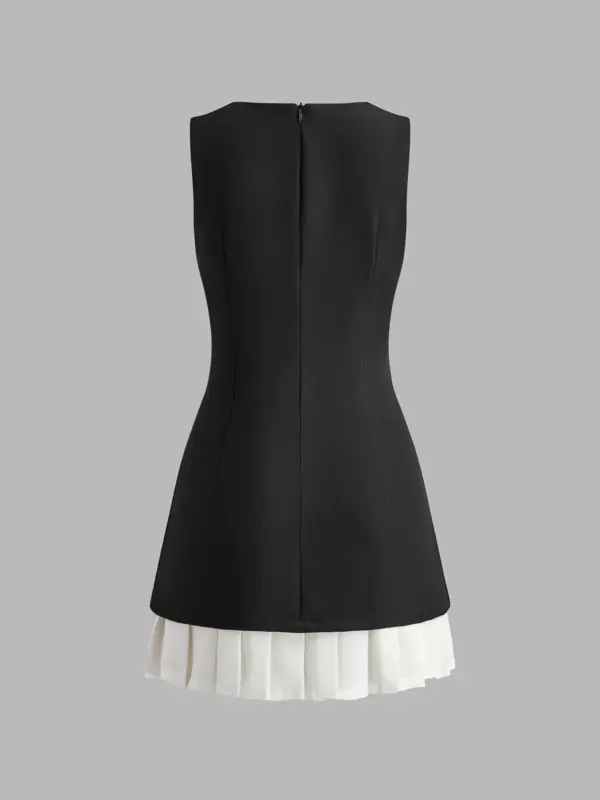Two-Tone Sleeveless Pleated Short Dress - Image 5