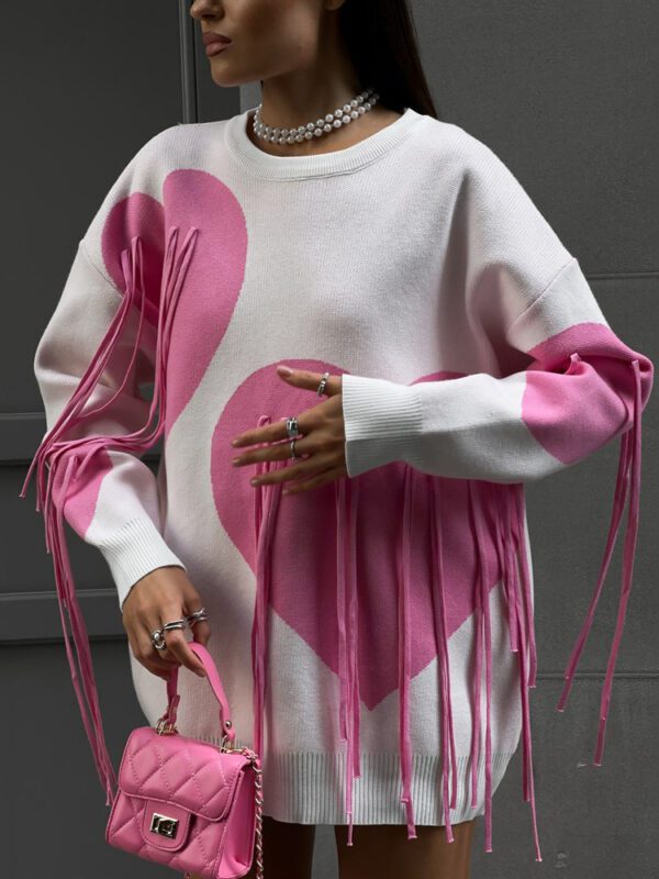 Fashion heart pattern tassel sweater - Image 2