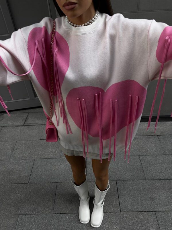 Fashion heart pattern tassel sweater - Image 3