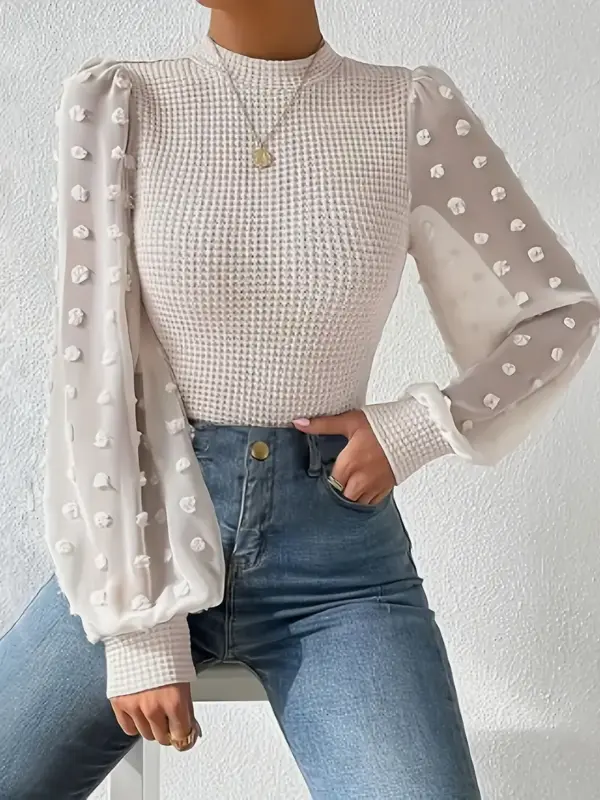 women's chiffon lantern sleeve knitted sweater