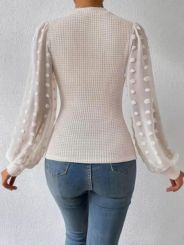 women's chiffon lantern sleeve knitted sweater - Image 3