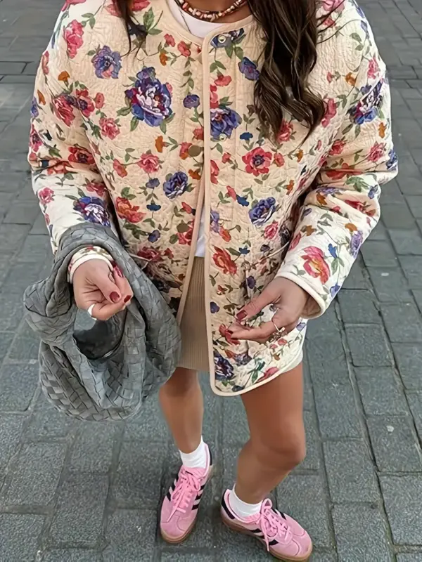 Printed puffy jacket long sleeve woman - Image 3