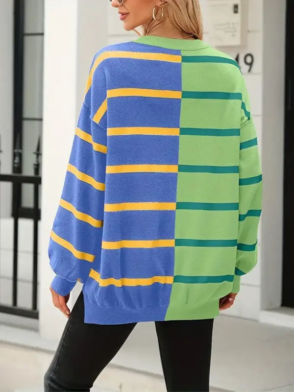 Women's Striped Long Sleeve Sweater - Image 3