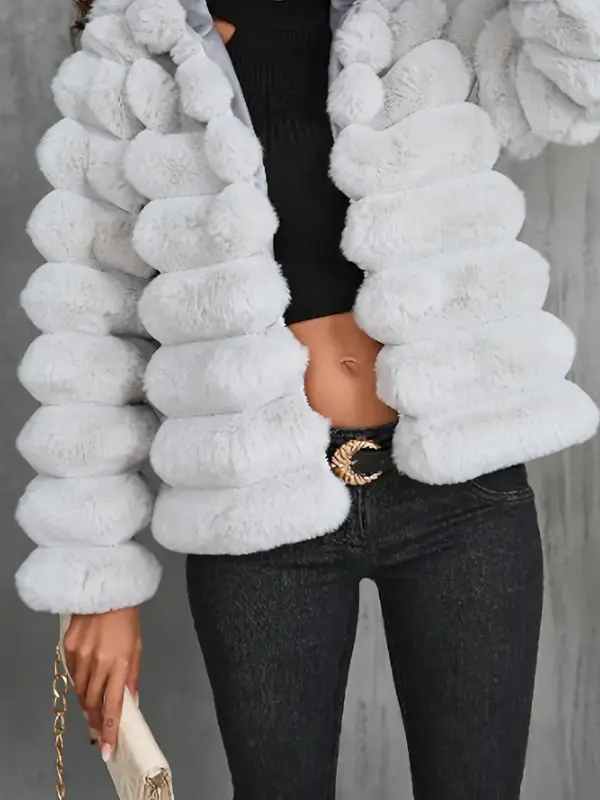 Faux fur jacket short lady - Image 3