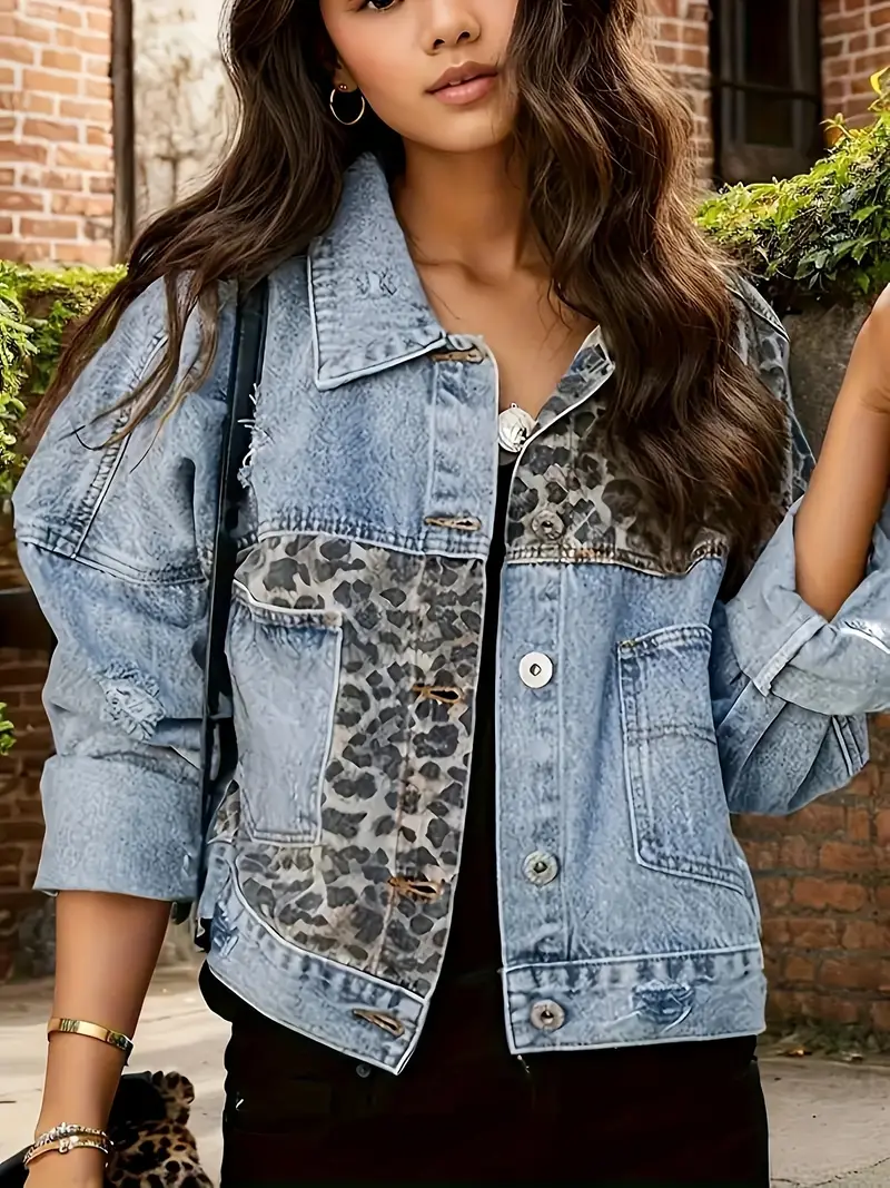 leopard print denim jacket - Image 3