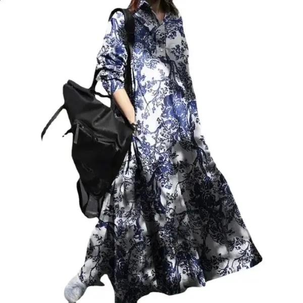 Retro ethnic style printed cotton and linen dress - Image 2