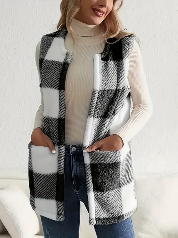 Women's Plaid Sleeveless Vest Jacket