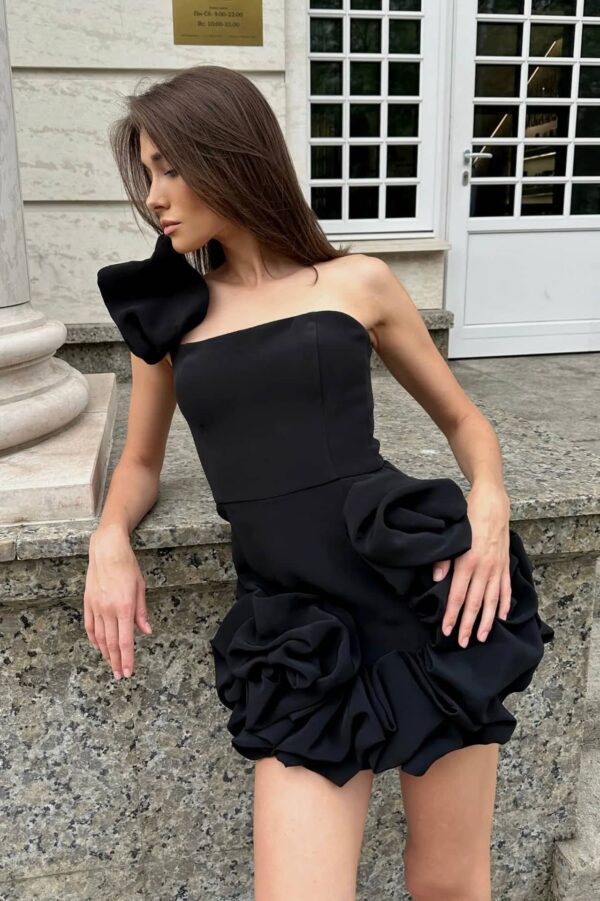 Ruffled flower bud waist dress one shoulder tube top hip skirt - Image 4