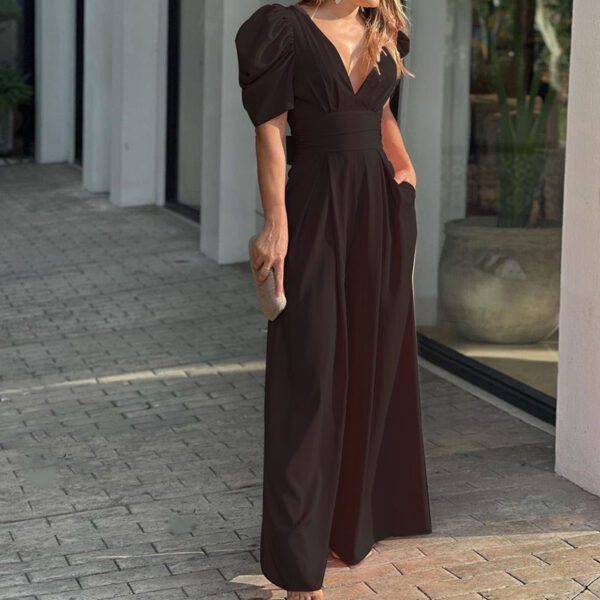 Fashionable Temperament Pleated Sexy V-neck High Waist Jumpsuit