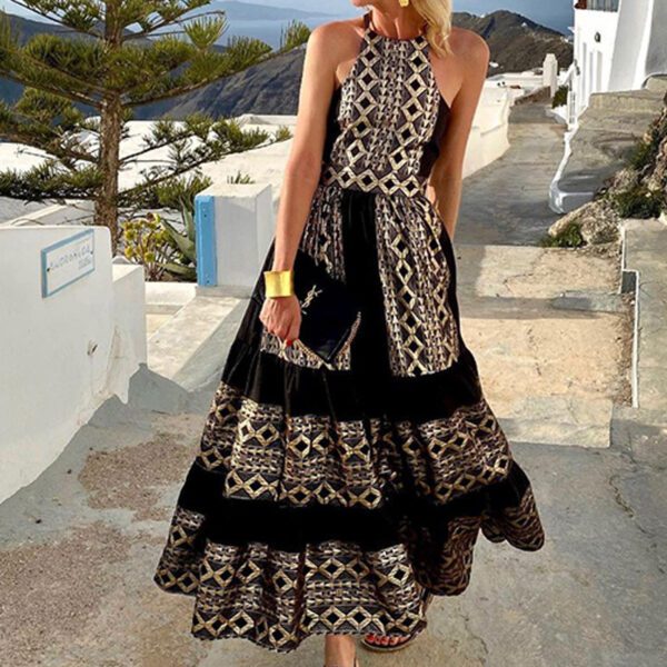 Summer new printed bohemian fashion loose off-shoulder dress
