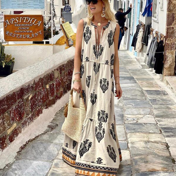 Sleeveless Bohemian Print Midi Dress - Image 4