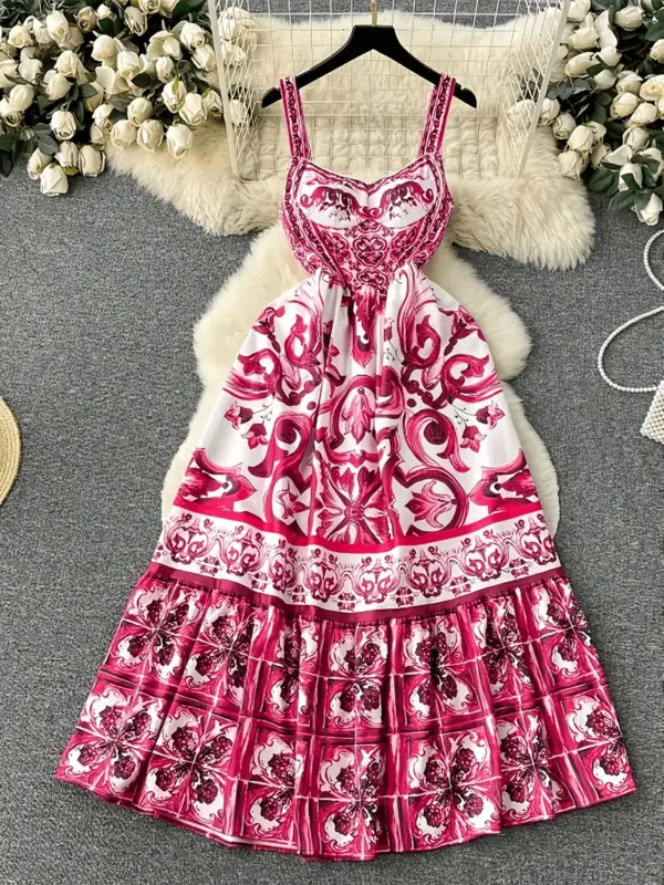 Bohemian floral slim-fit slip dress