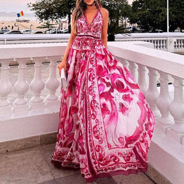 Sexy Print Halter Neck Midi Dress