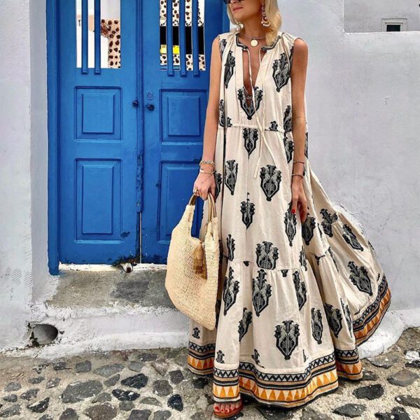Sleeveless Bohemian Print Midi Dress