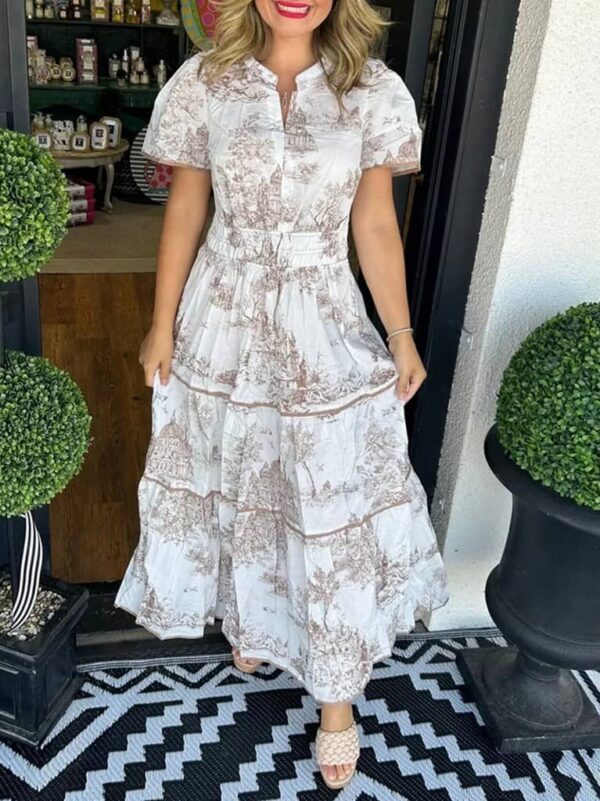 New women's clothing hot-selling print temperament elegant elastic waist long dress - Image 2