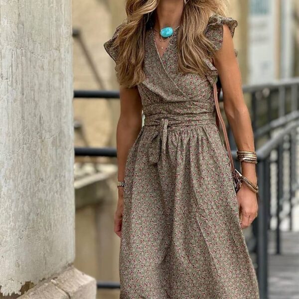 Temperament printed mid-length dress