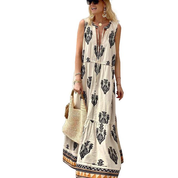 Sleeveless Bohemian Print Midi Dress - Image 3