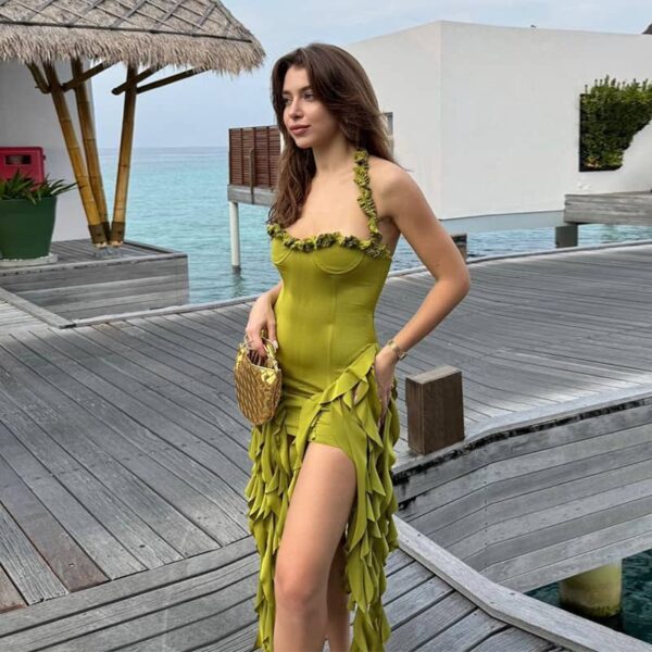 Pure sexy halter neck irregular slim dress for women
