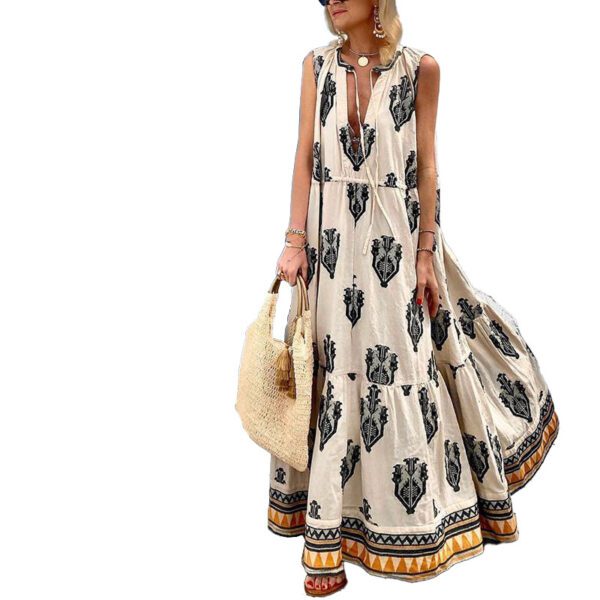 Sleeveless Bohemian Print Midi Dress - Image 2