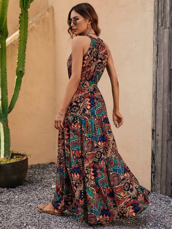 Women's printed retro halter neck bohemian dress - Image 2