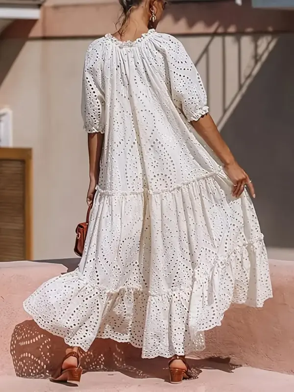 Elegant balloon sleeve tie dress - Image 2