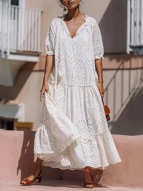 Elegant balloon sleeve tie dress - Image 4