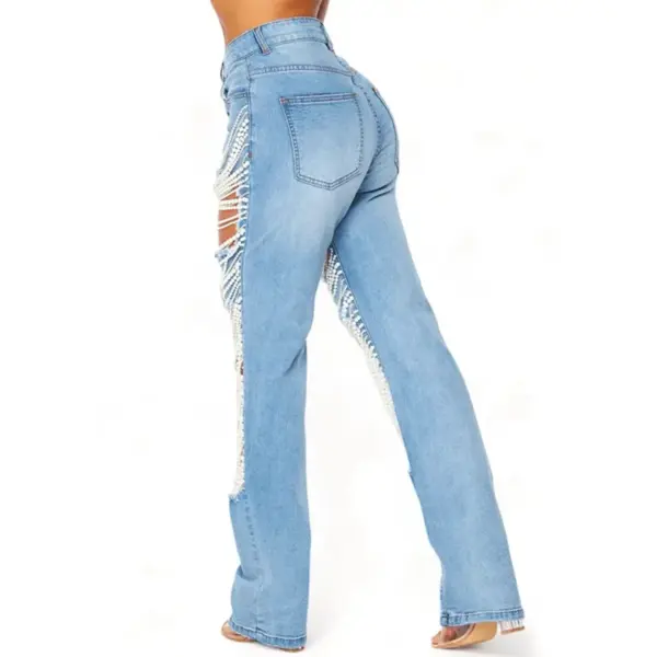 2025 pearl ripped denim pants - Image 3