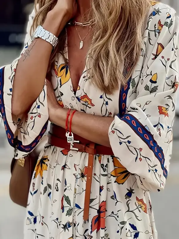 Bohemian print balloon sleeve dress - Image 4