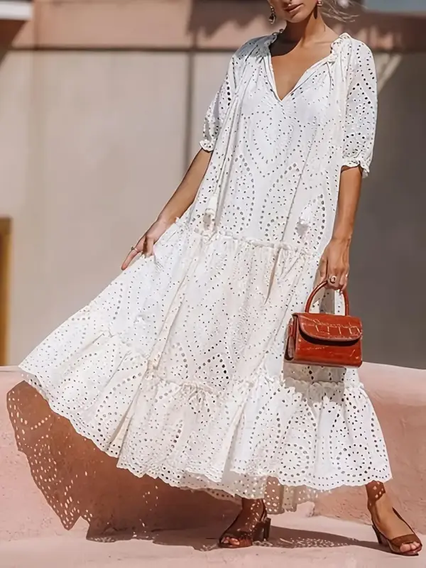 Elegant balloon sleeve tie dress