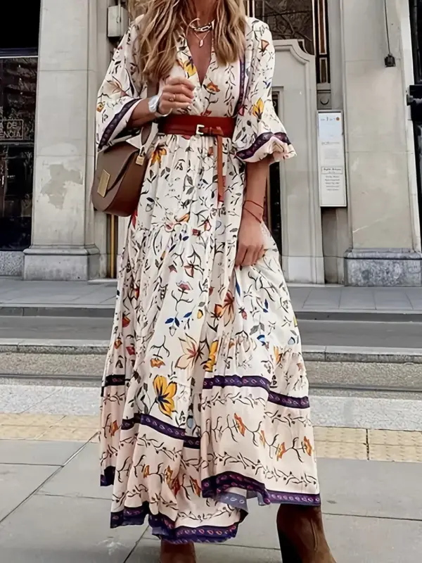 Bohemian print balloon sleeve dress